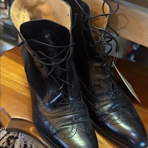 Salvatore Ferragamo Black Leather Lace-Up Wingtip Ankle Boots